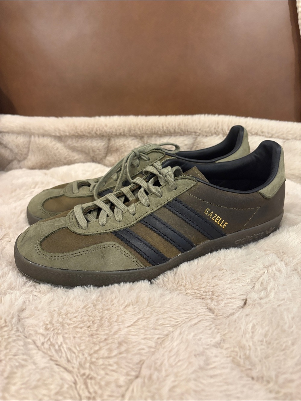 adidas Gazelle Olive Green Sneakers with Black Stripes
